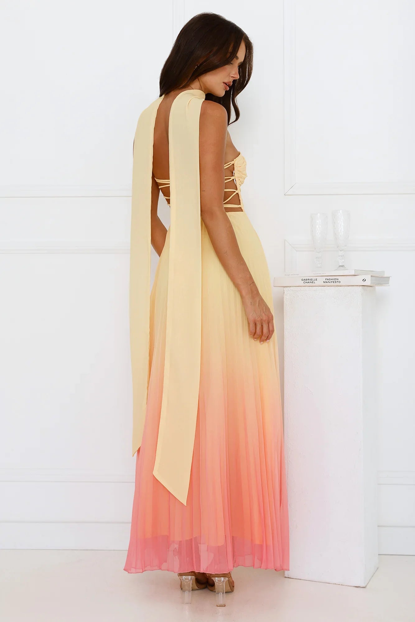 Sunset Magic Strapless Pleated Maxi Dress