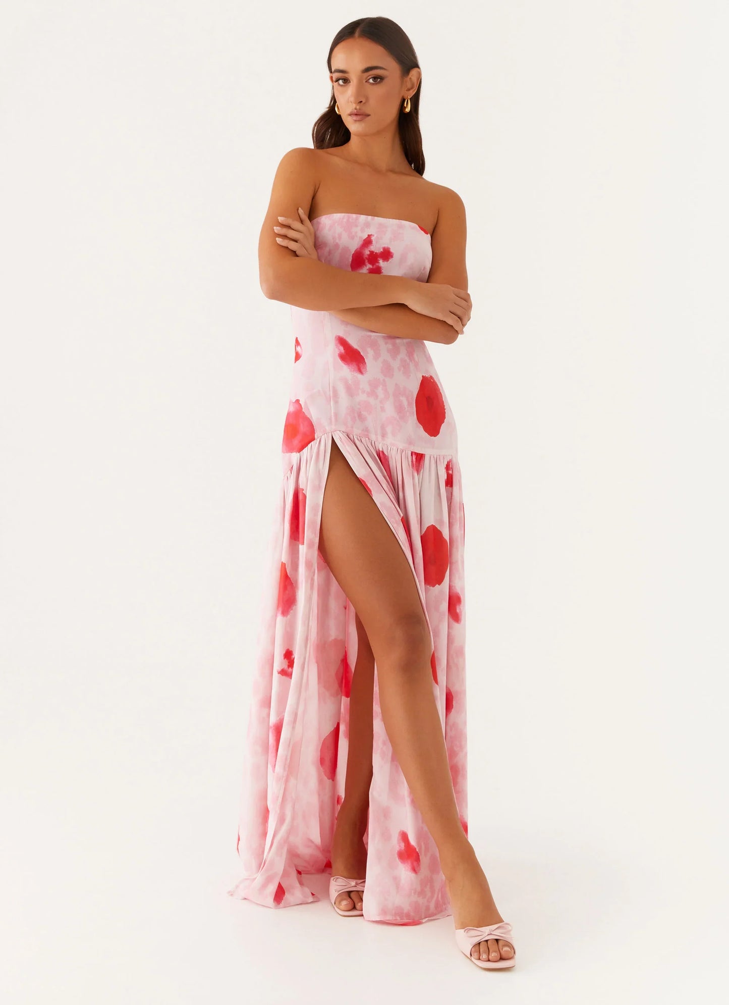 Eden Strapless Maxi Dress - Rose Leopard