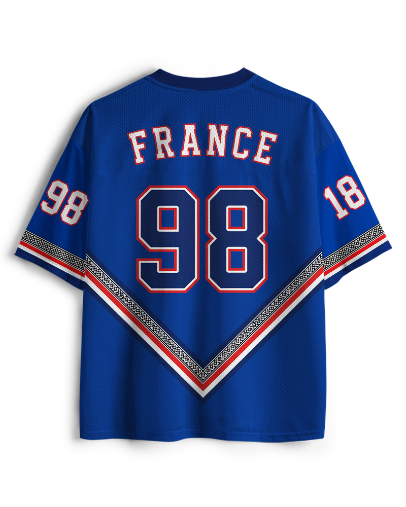 TheRetroTee Vintage France Heritage Blue Football Mesh Jersey