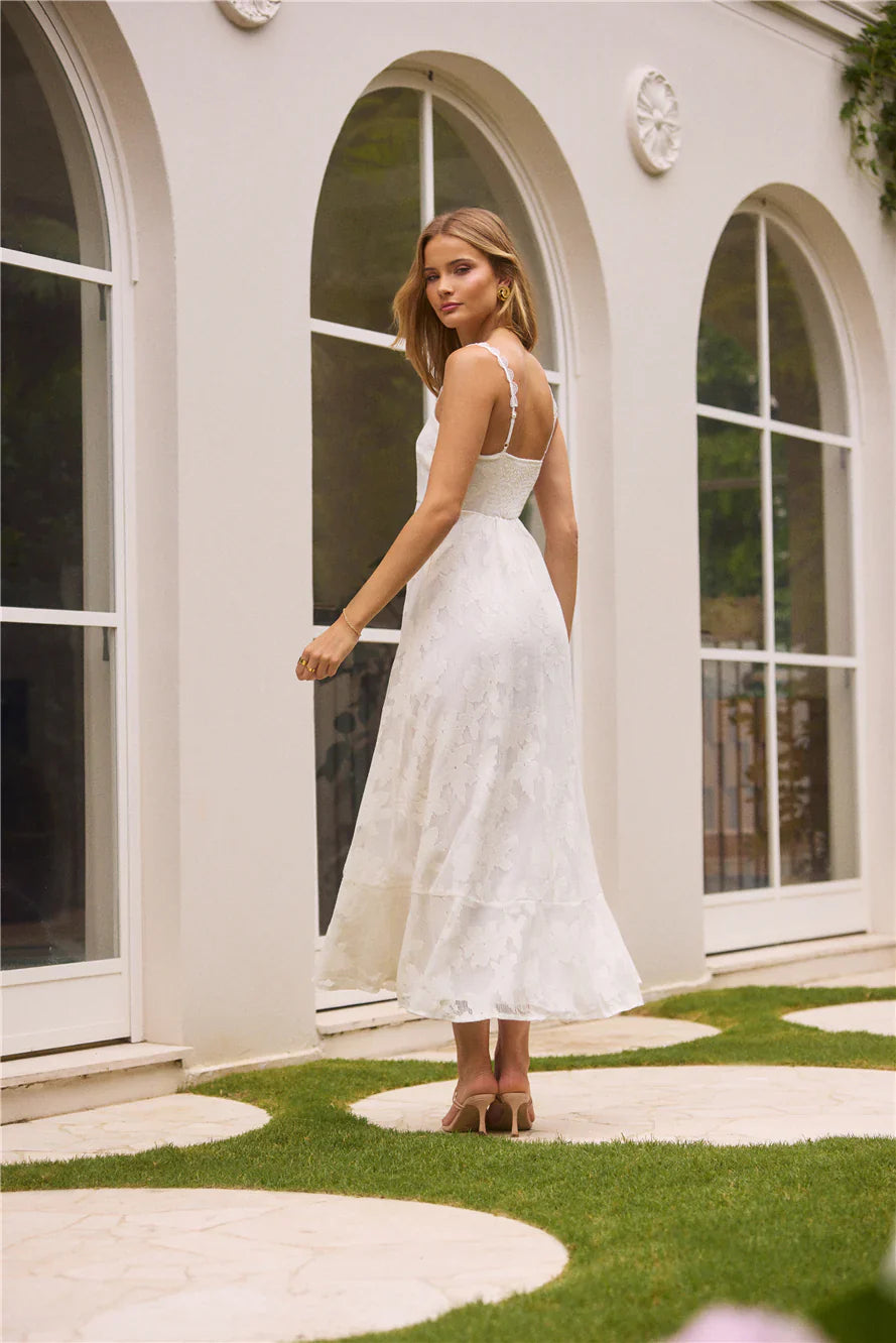 Garden Romance Midi Dress White