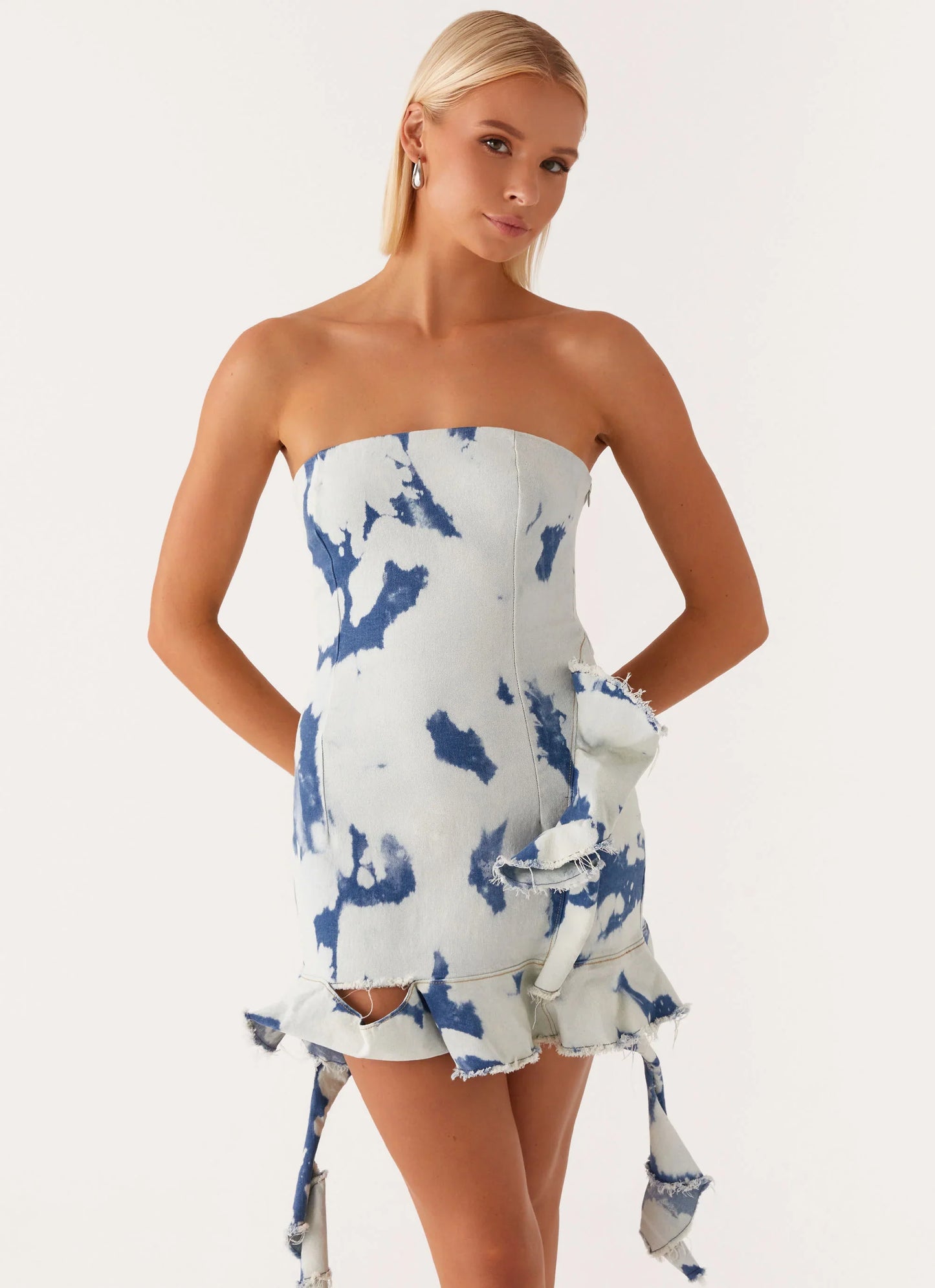 Hard To Handle Mini Dress - Acid Denim Wash