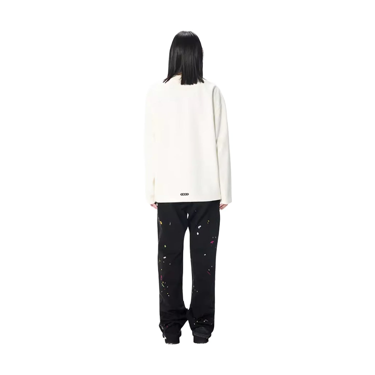GOODBRAND Splicing Sequin Printed Logo Long Sleeved Tee White (FW25)