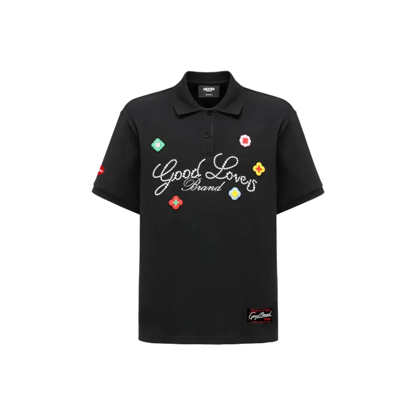 GOODBRAND Good Loves 3D Embroidered Slogan Polo Shirt Black (SS25)