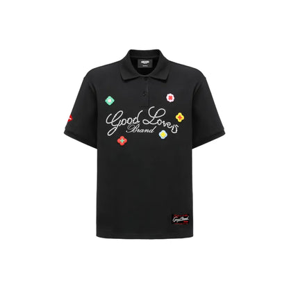 GOODBRAND Good Loves 3D Embroidered Slogan Polo Shirt Black (SS25)