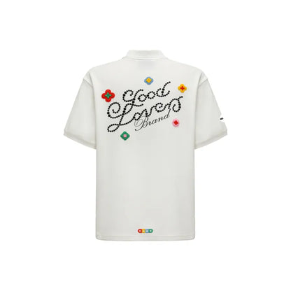 GOODBRAND Good Loves 3D Embroidered Slogan Polo Shirt White (SS25)