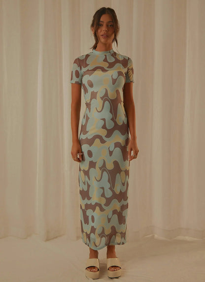 Remix Mesh Maxi Dress - Dusty Blue