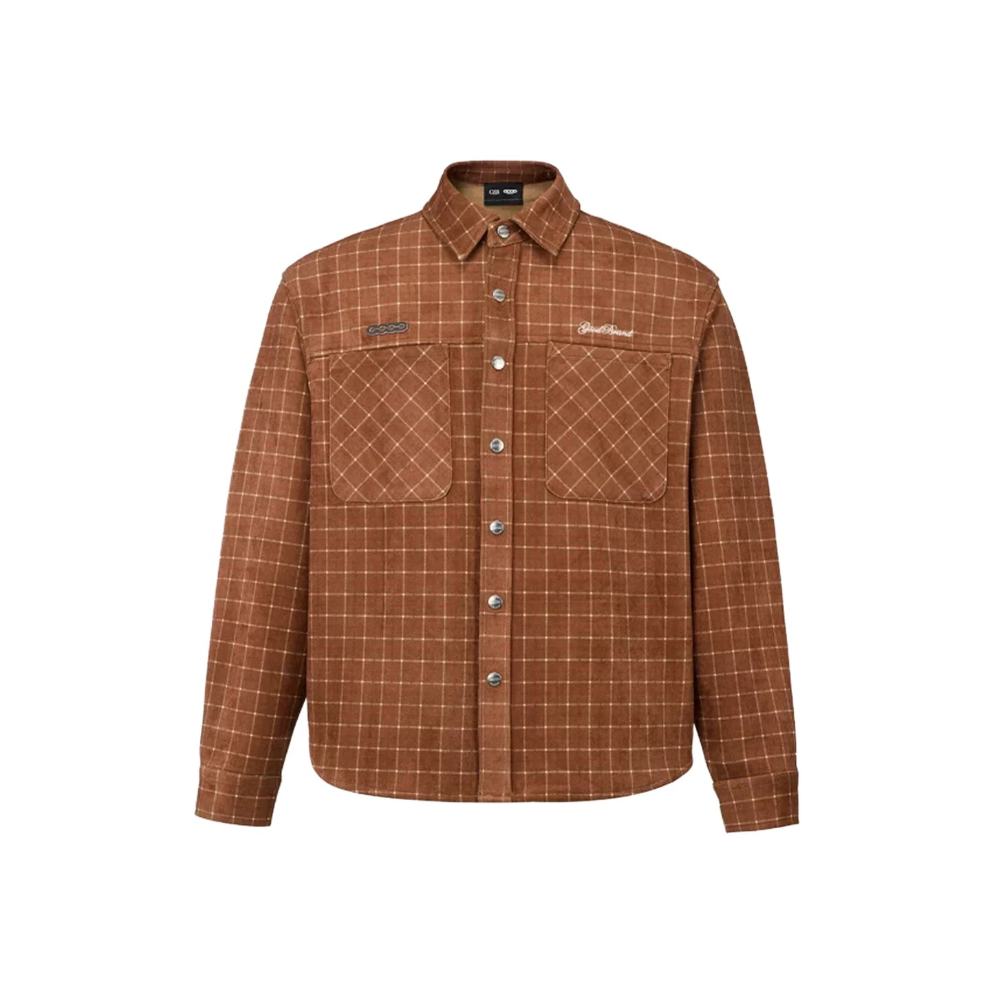 GOODBRAND Suede Beaded Shirt Reddish Brown Plaid (FW25)