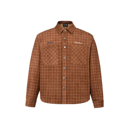GOODBRAND Suede Beaded Shirt Reddish Brown Plaid (FW25)