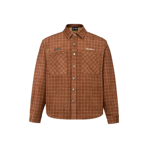 GOODBRAND Suede Beaded Shirt Reddish Brown Plaid (FW25)