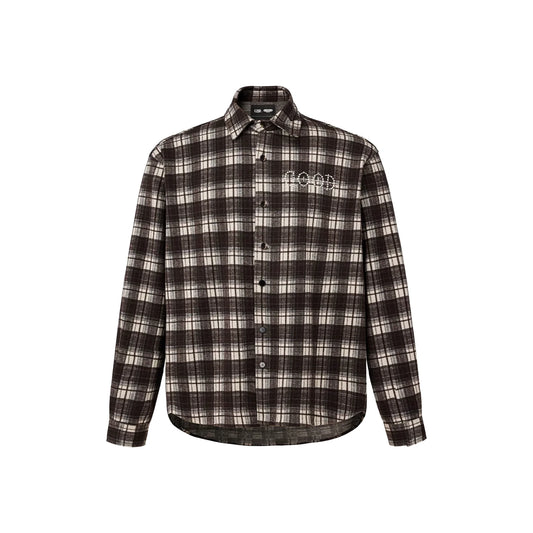 GOODBRAND Classic Slogan Pearl Plaid Shirt Brown (FW25)
