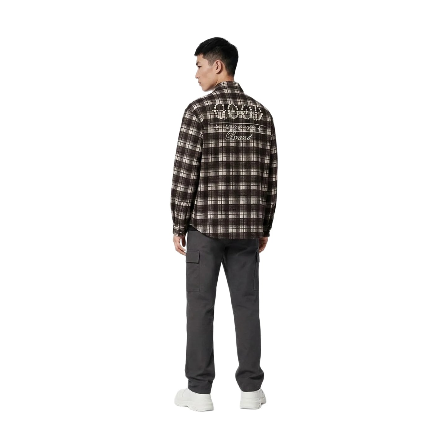 GOODBRAND Classic Slogan Pearl Plaid Shirt Brown (FW25)
