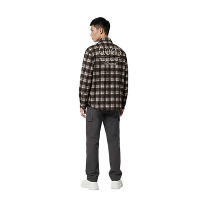 GOODBRAND Classic Slogan Pearl Plaid Shirt Brown (FW25)