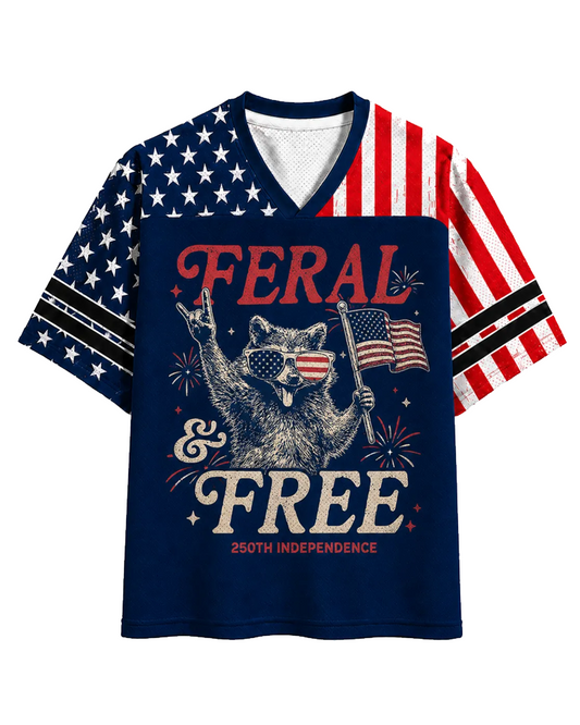 TheRetroTee Feral & Free Funny Raccoon 1776 Vintage Mesh Jersey