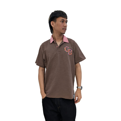 GOODBRAND Colourful Flower Contrast Polo Shirt Brown (SS25)