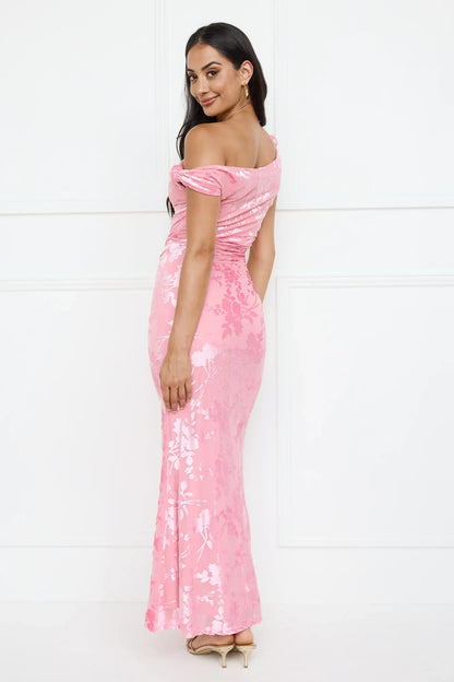 Sultry Poise Mesh Off Shoulder Maxi Dress