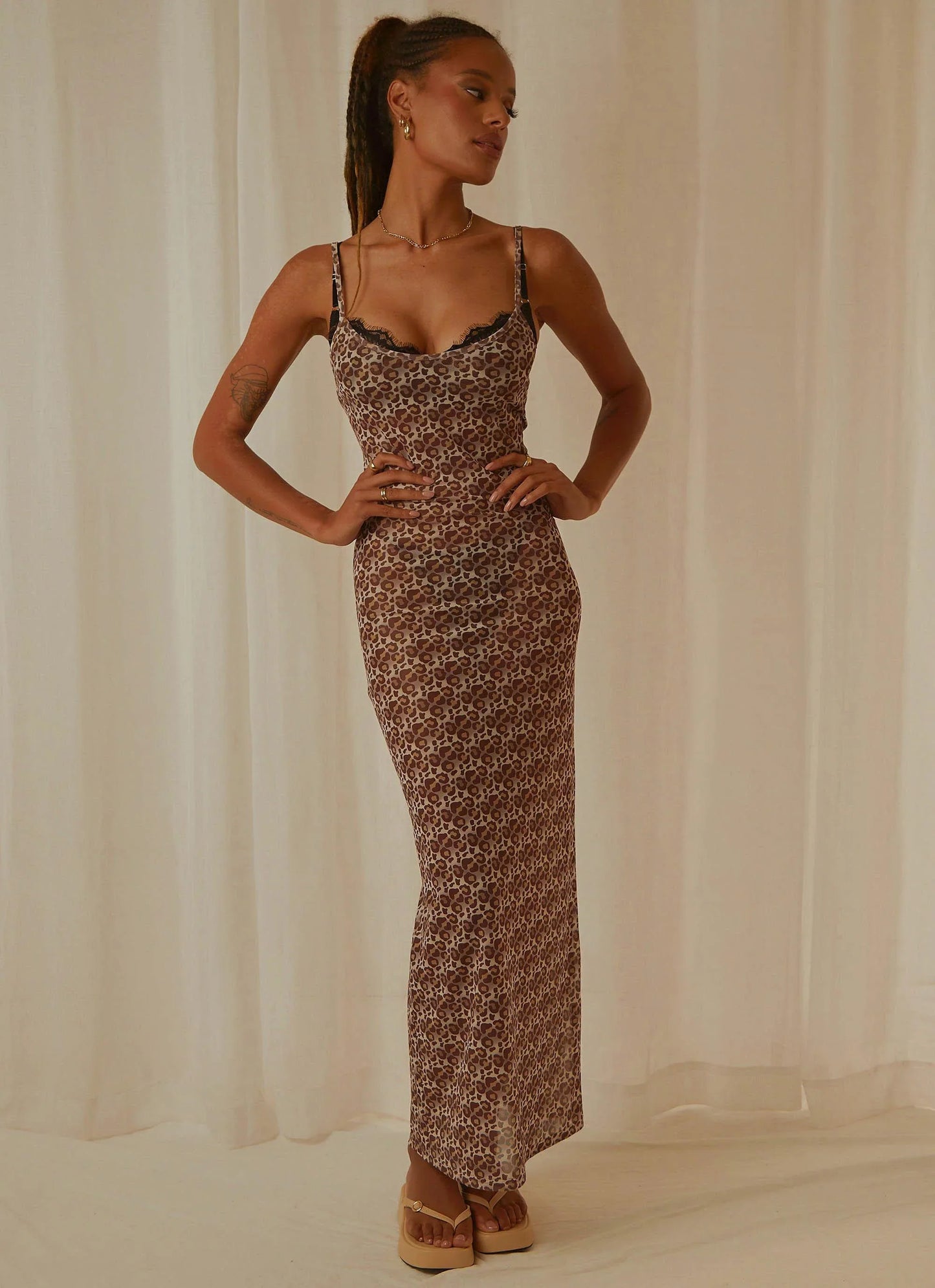 Girls Only Mesh Maxi Dress - Leopard