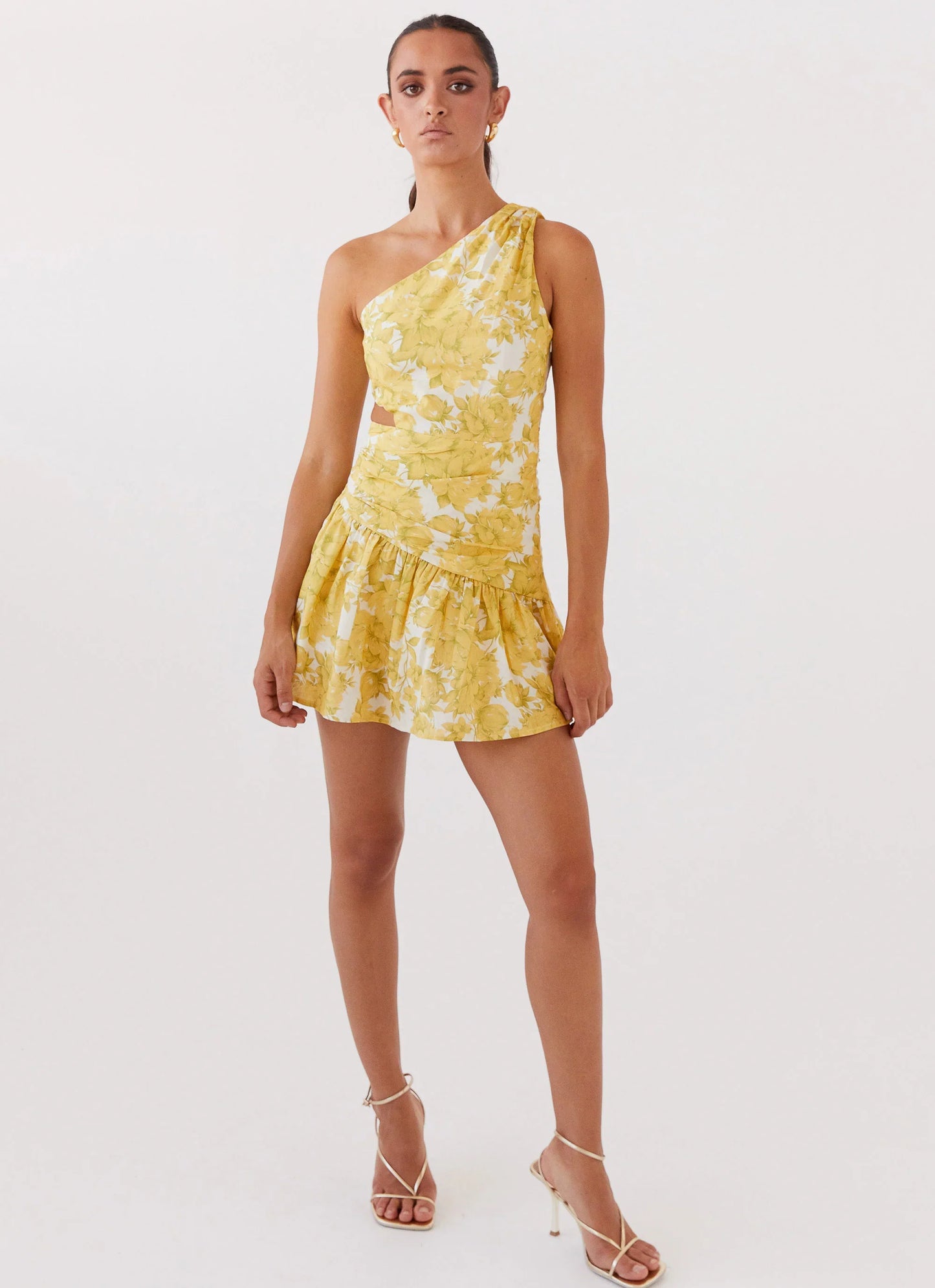 Sunkissed Hearts One Shoulder Mini Dress - Daffodil