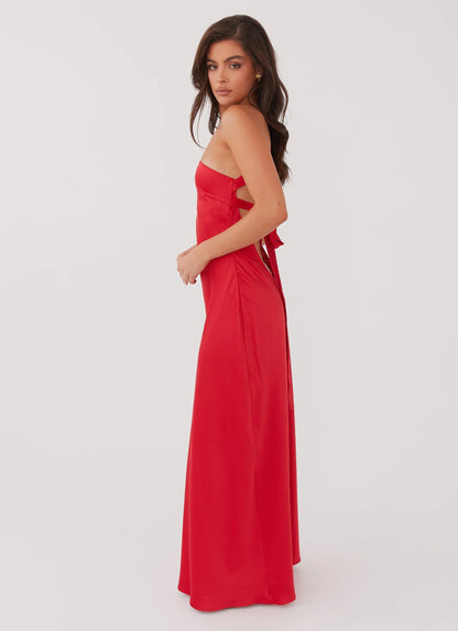 Delancy One Shoulder Maxi Dress - Rouge Red