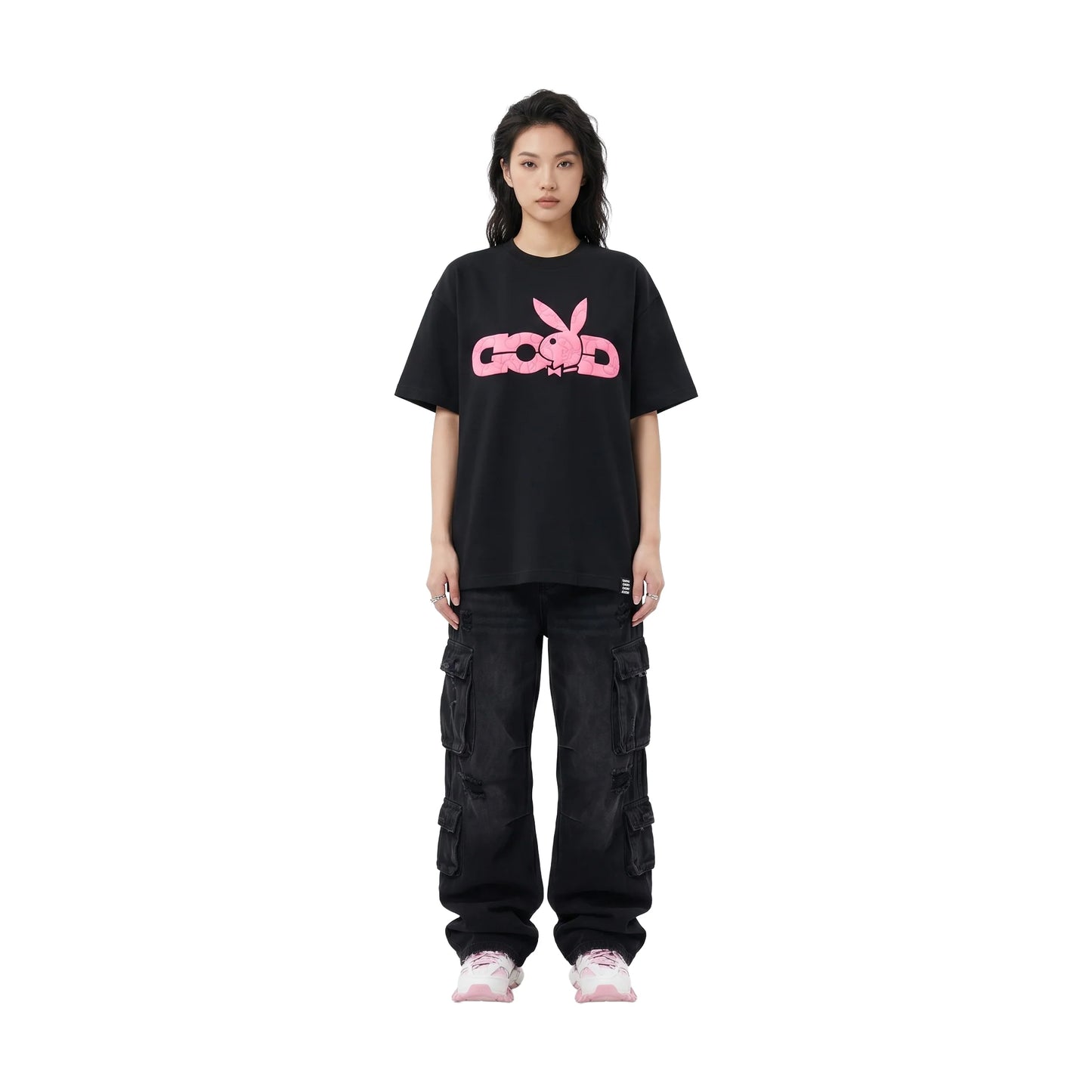 GOODBRAND x PLAYBOY 3D Puff Logo Tee Black/Pink (SS26)