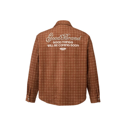 GOODBRAND Suede Beaded Shirt Reddish Brown Plaid (FW25)