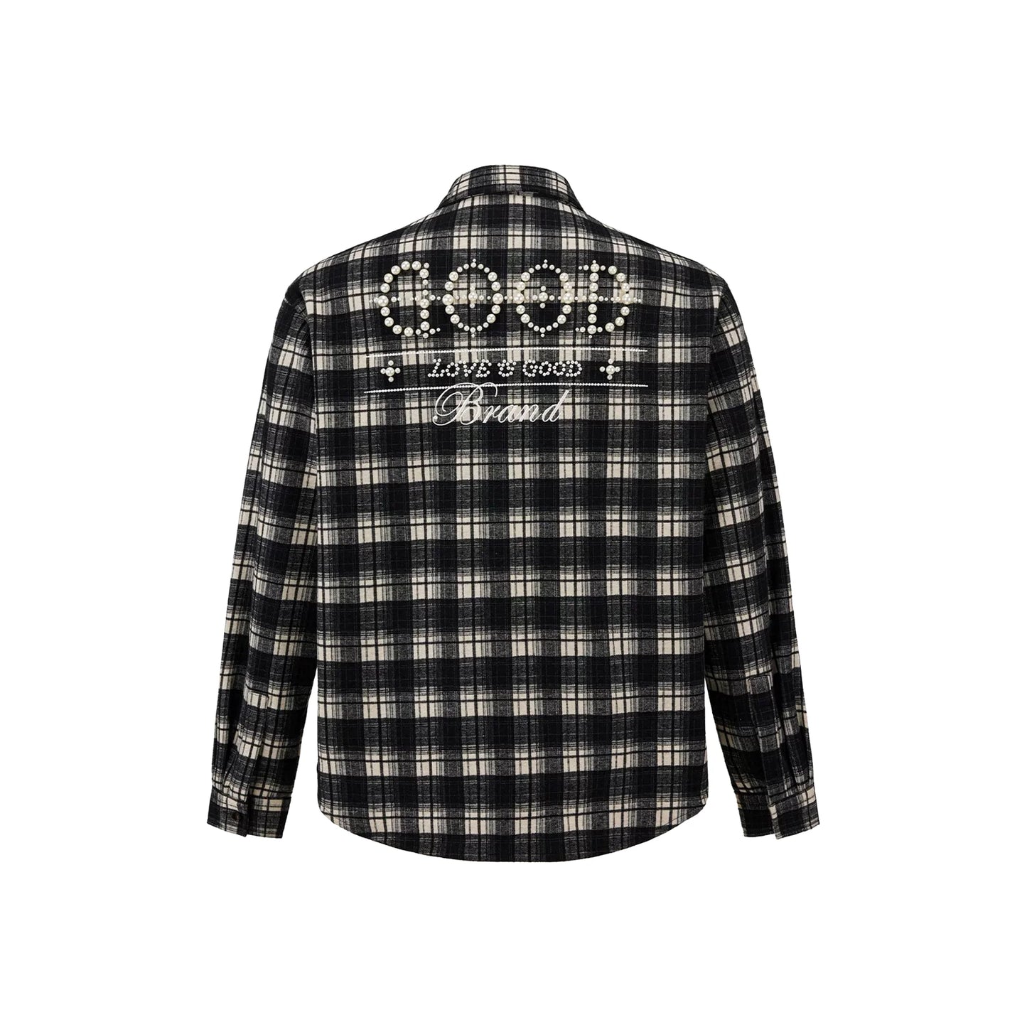 GOODBRAND Classic Slogan Pearl Plaid Shirt Black (FW25)