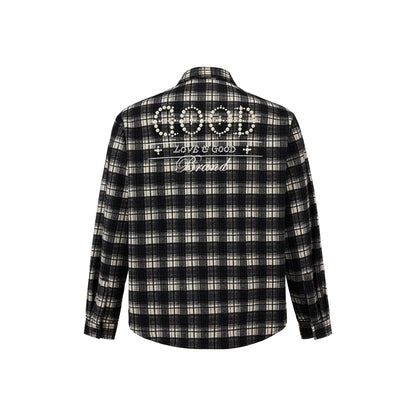 GOODBRAND Classic Slogan Pearl Plaid Shirt Black (FW25)