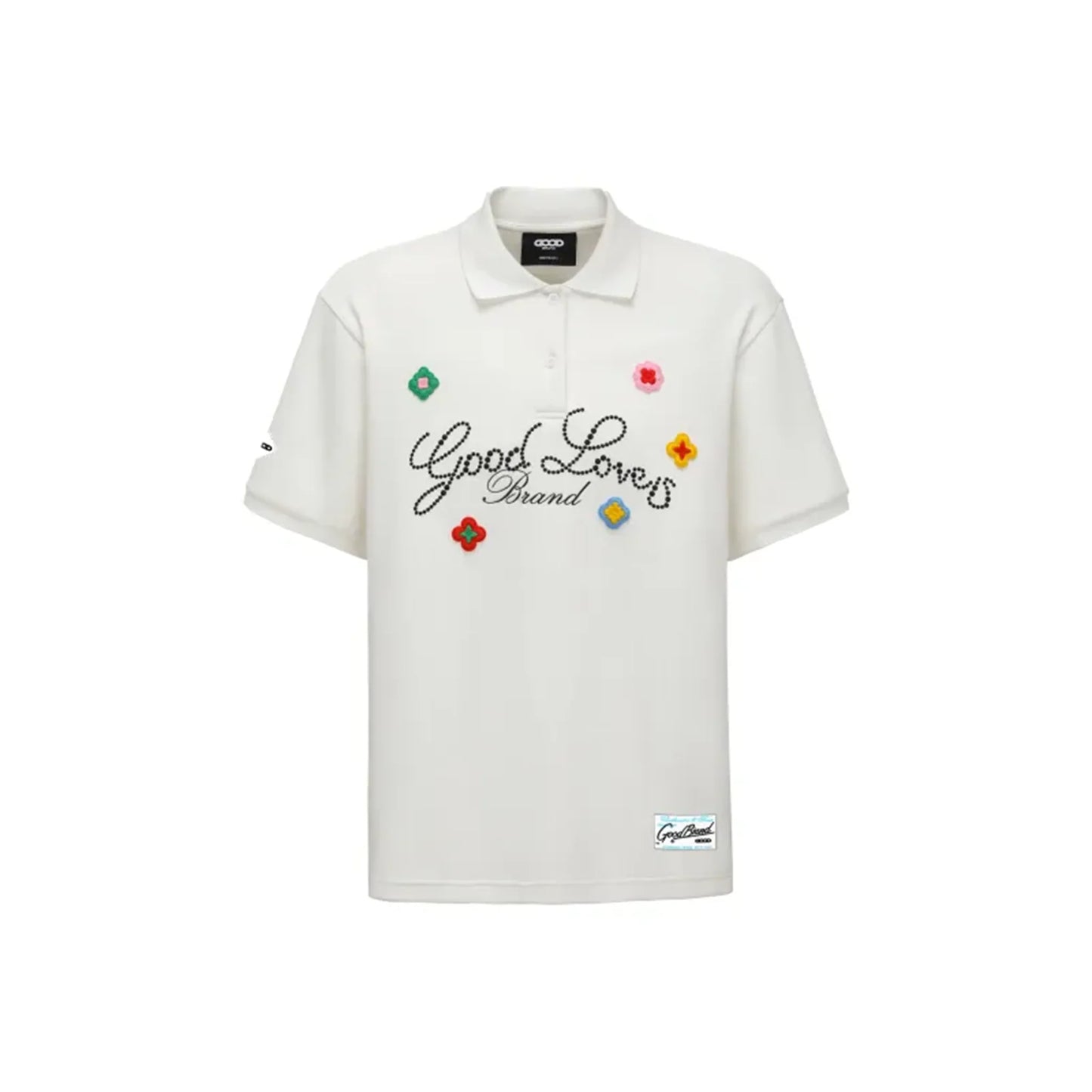 GOODBRAND Good Loves 3D Embroidered Slogan Polo Shirt White (SS25)