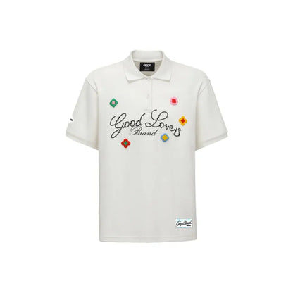 GOODBRAND Good Loves 3D Embroidered Slogan Polo Shirt White (SS25)
