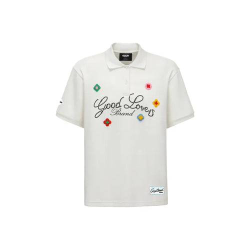 GOODBRAND Good Loves 3D Embroidered Slogan Polo Shirt White (SS25)