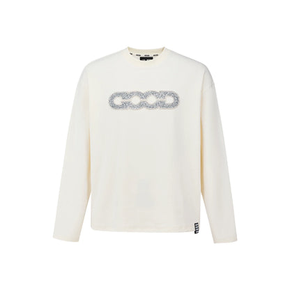 GOODBRAND Good Map Sequin Embroidered Long Sleeved Tee White (FW25)
