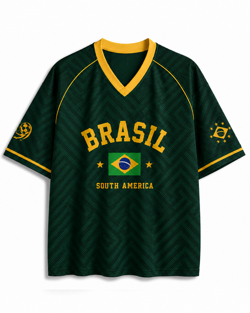 TheRetroTee Vintage Brazil Football Heritage Mesh Jersey