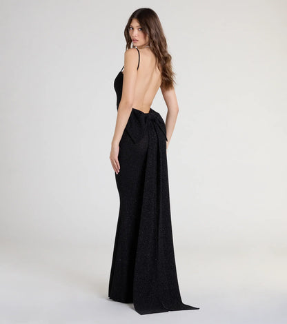 Gwendolyn Glitter Knit Bow-Back Mermaid Dress