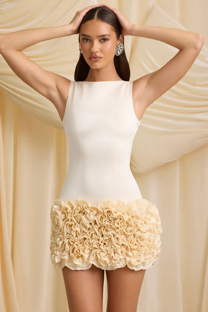 Appliqué Open-Back Mini Dress in Ivory