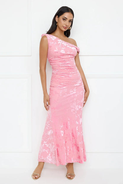 Sultry Poise Mesh Off Shoulder Maxi Dress