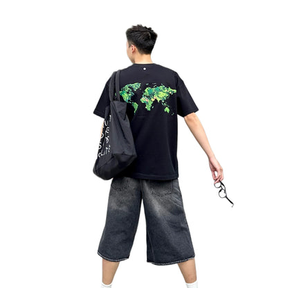 GOODBRAND 3D Green Plant Embroidered Map Logo Tee Black (SS25)