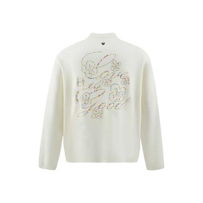 GOODBRAND Beaded Floral Pattern Long Sleeved Tee White (FW25)