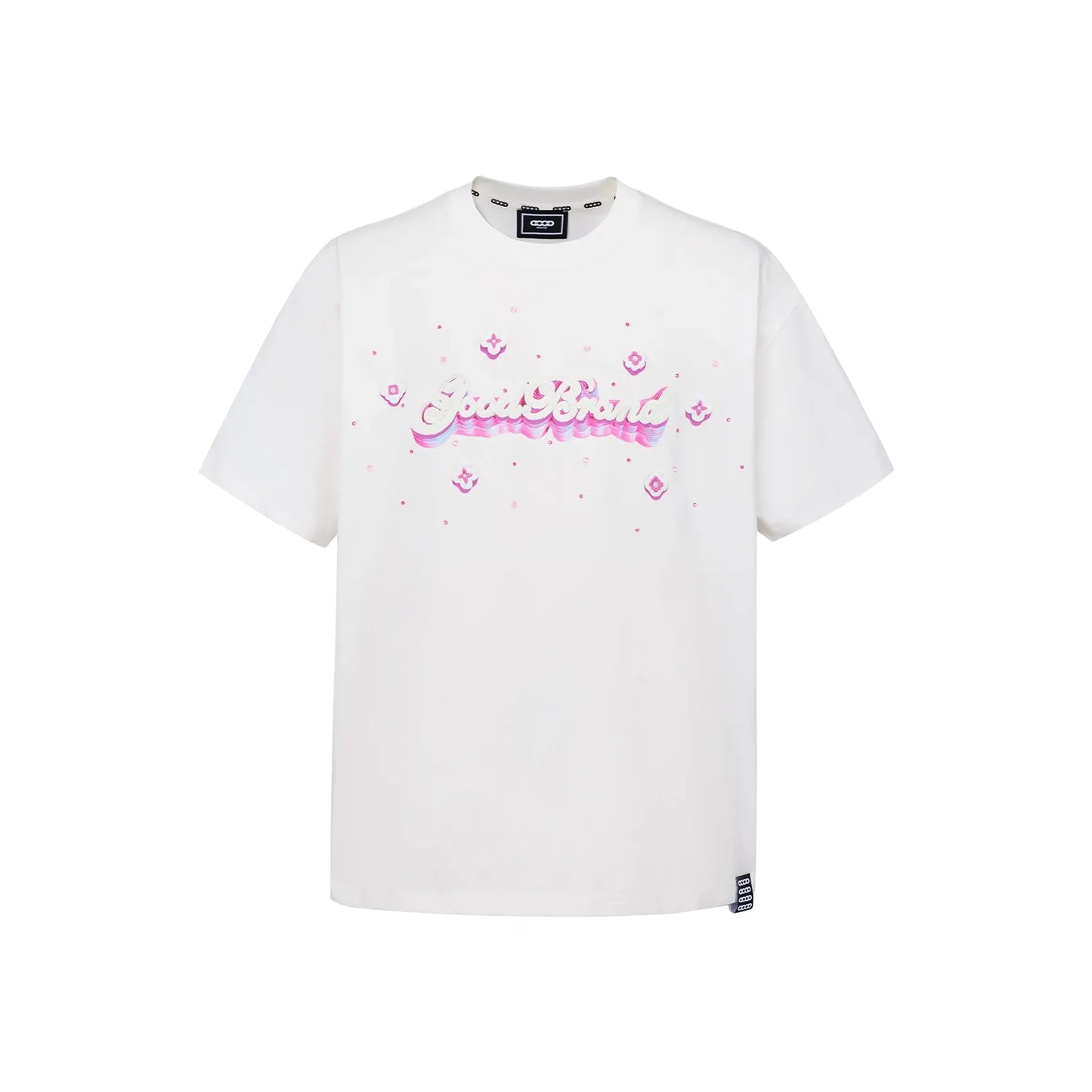 GOODBRAND 3D Logo Floral Embroidery Rhinestone Tee White (SS26)
