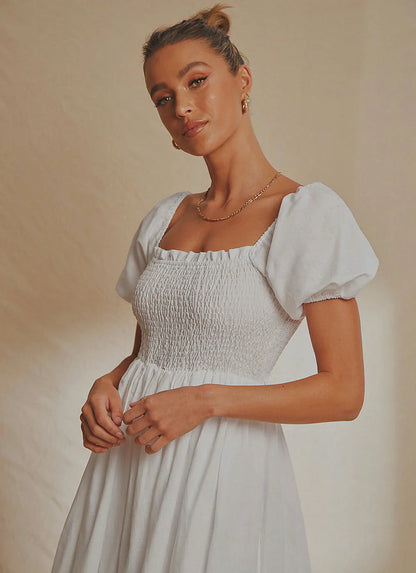 Florence Linen Maxi Dress - White