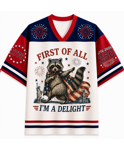 TheRetroTee Feral & Free Funny Raccoon 1776 Independence Vintage Mesh Jersey