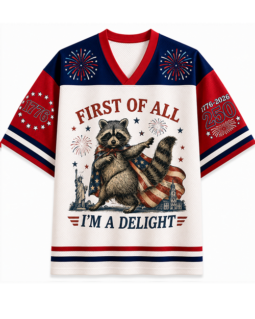 TheRetroTee Feral & Free Funny Raccoon 1776 Independence Vintage Mesh Jersey