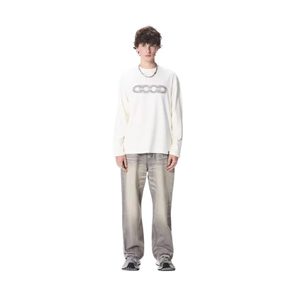 GOODBRAND Good Map Sequin Embroidered Long Sleeved Tee White (FW25)