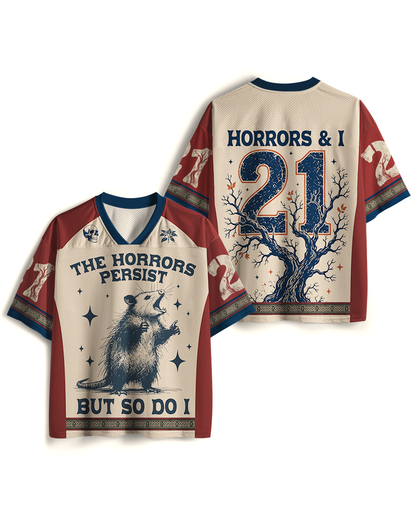 TheRetroTee The Horrors Persist But So Do I 1970s Mesh Jersey