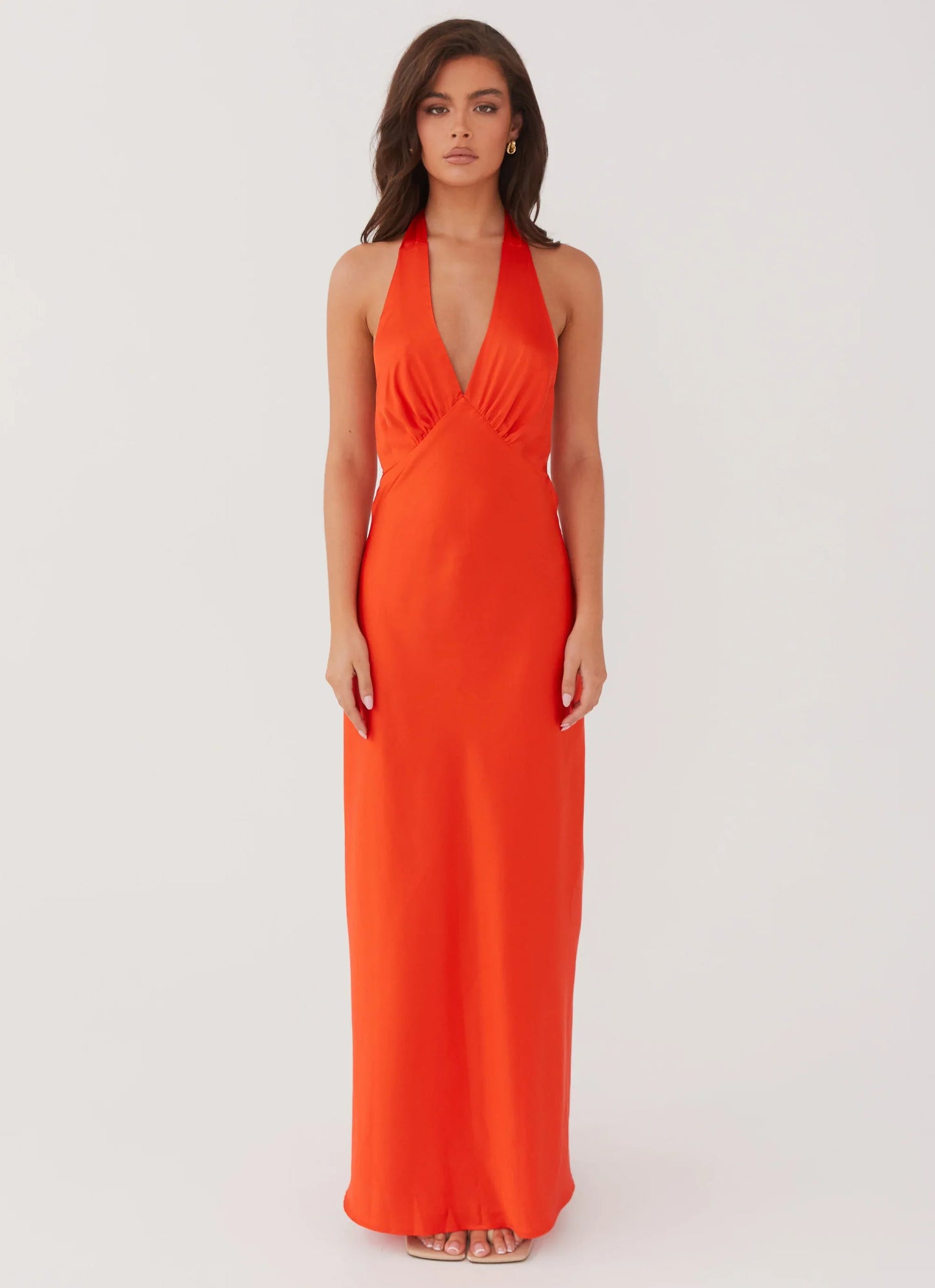 Heavy Hearted Satin Maxi Dress - Sunset
