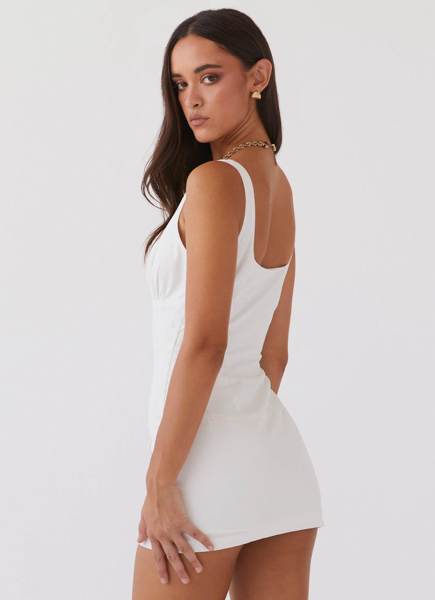 Casey Lace Up Mini Dress - White