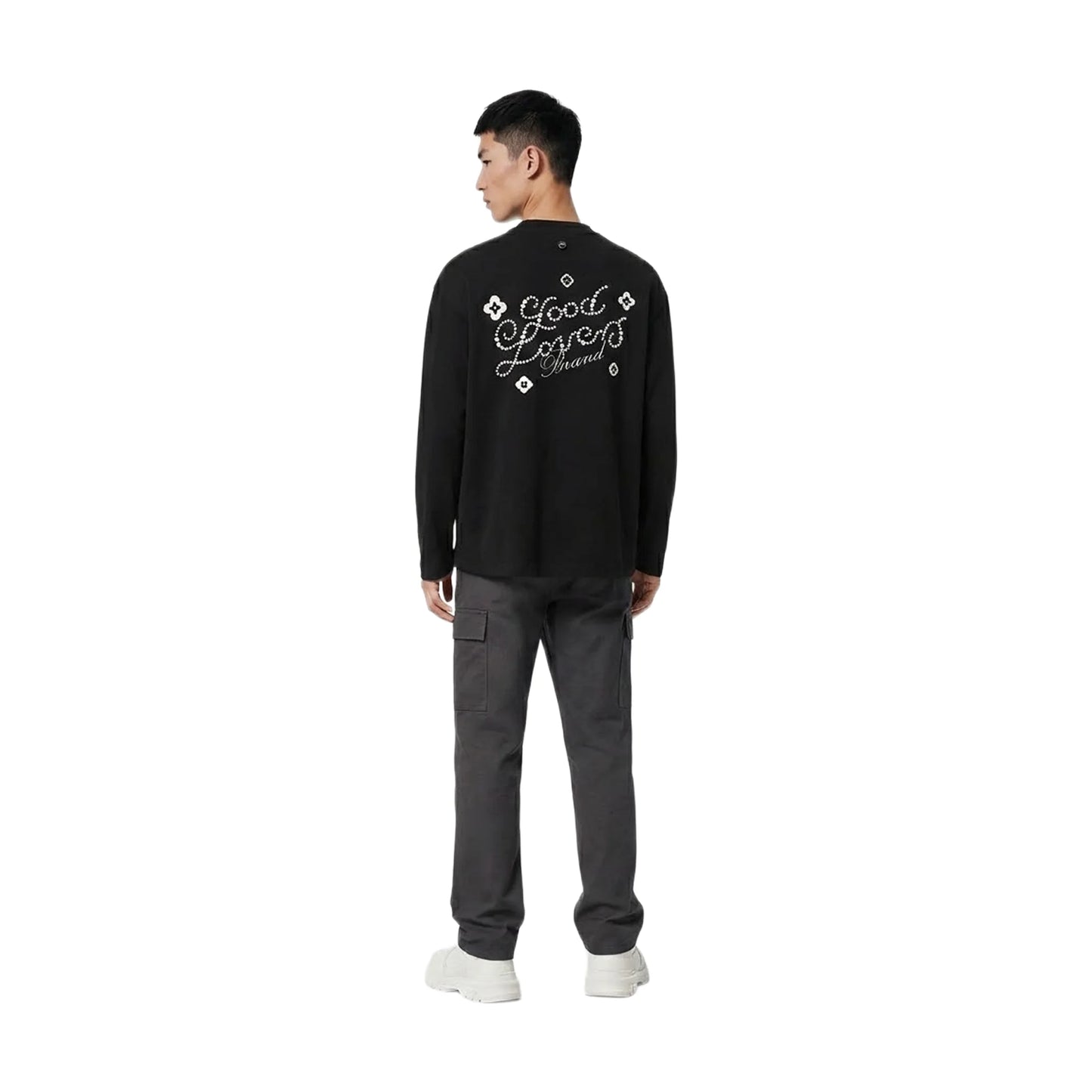 GOODBRAND GOOD LOVES Floral Slogan Long Sleeved Tee Black (FW25)