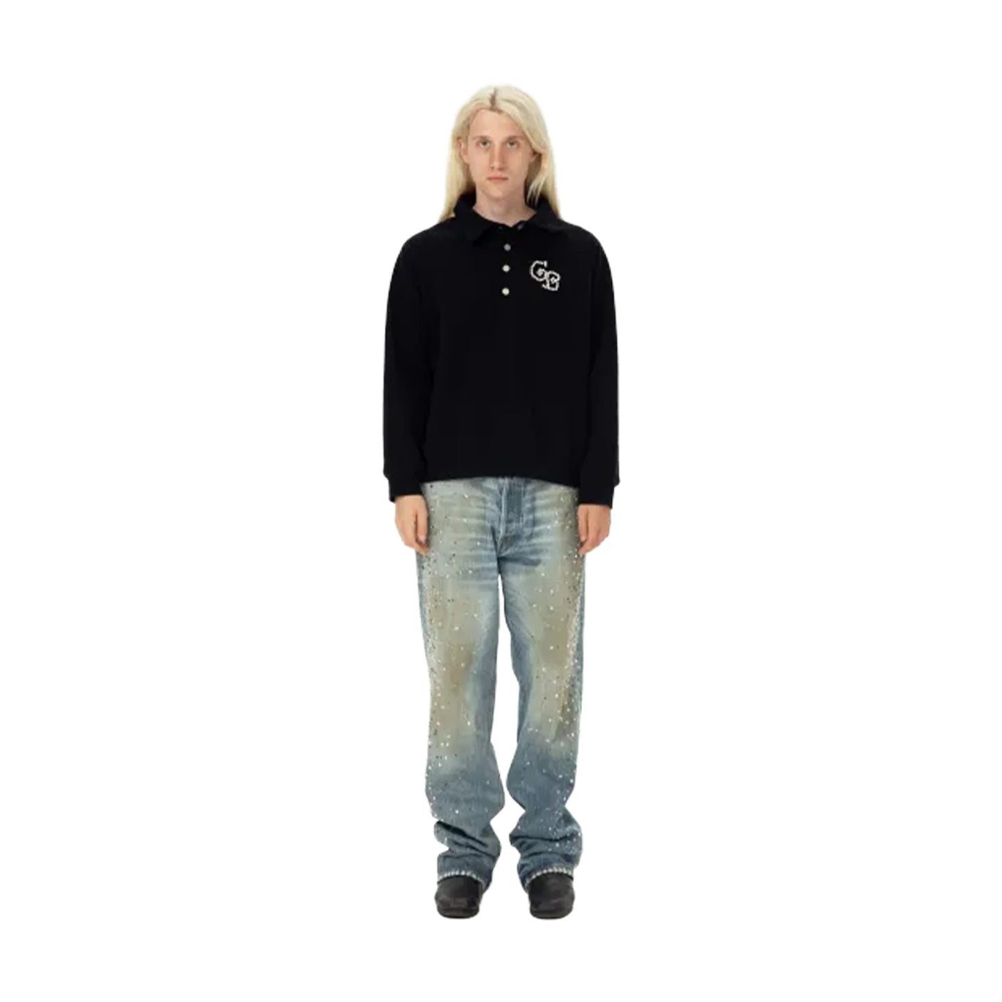 GOODBRAND Pearl Polo Long Sleeved Sweatshirt Black (FW24)