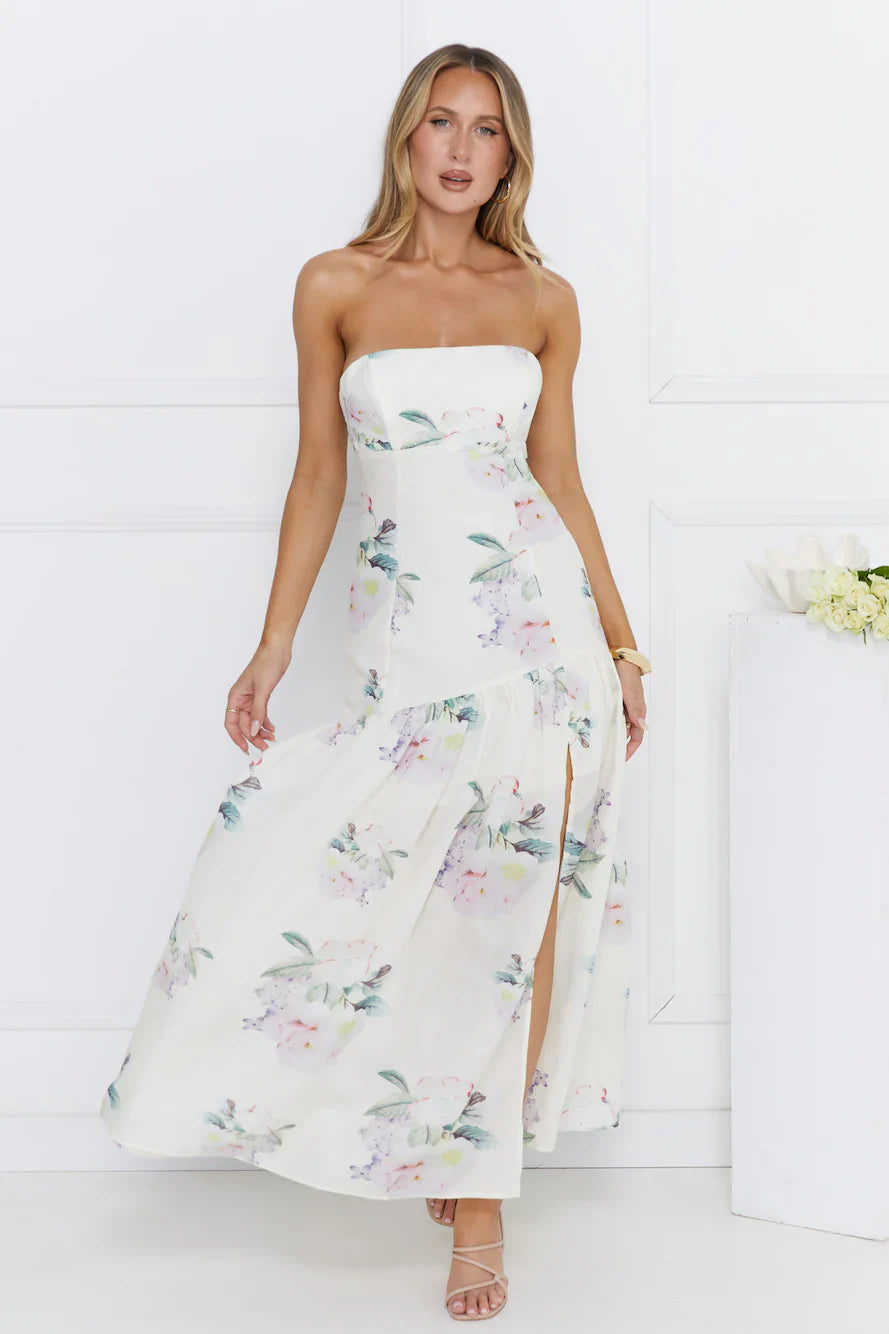 Sunset Whispers Strapless Maxi Dress