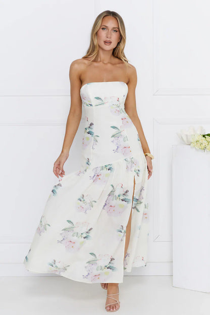 Sunset Whispers Strapless Maxi Dress