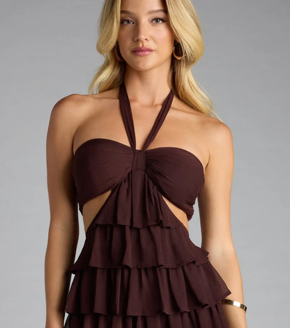 Catch Me Twirlin' Ruffle Chiffon Skater Dress