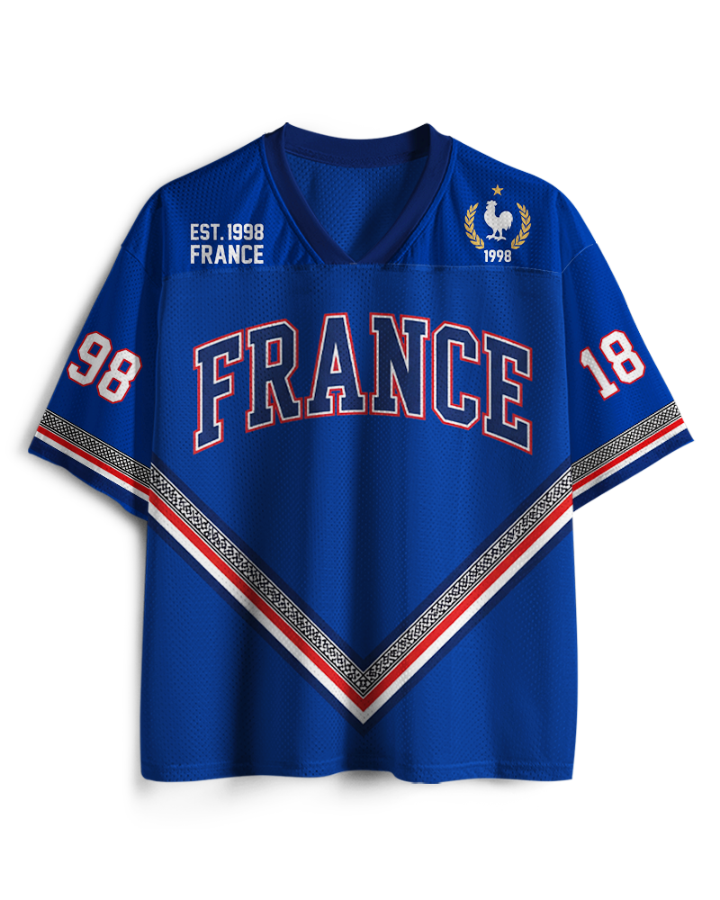TheRetroTee Vintage France Heritage Blue Football Mesh Jersey